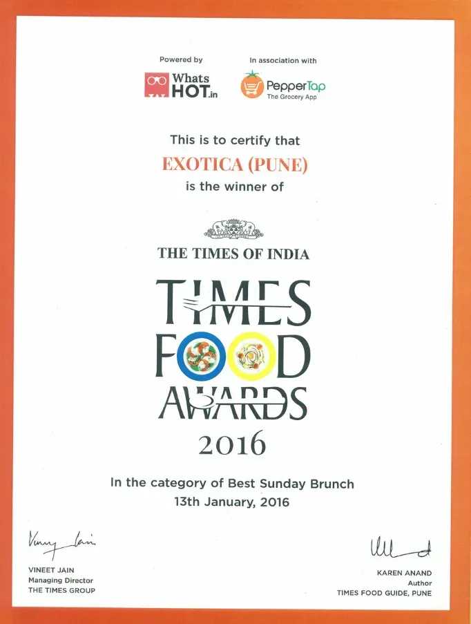 Best Sunday Brunch 2016 – The Times of India – Times Food Awards