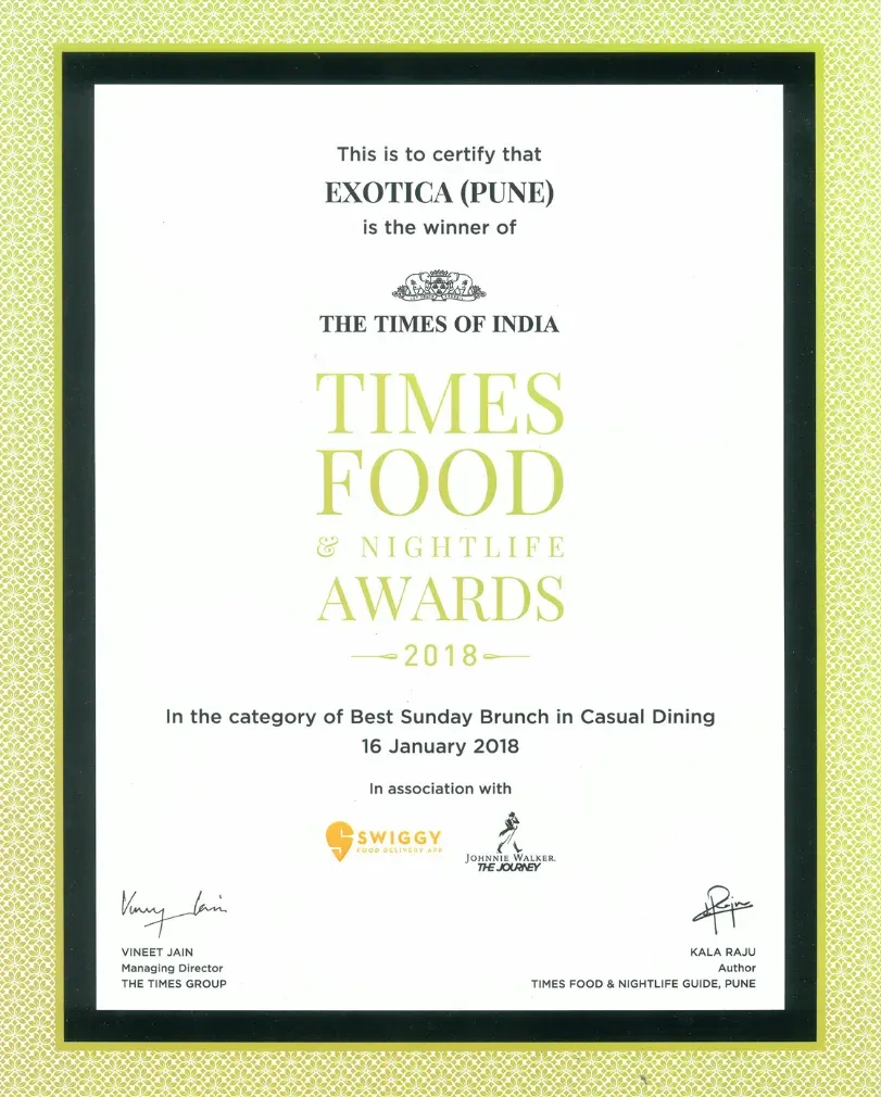 Best Sunday Brunch in Casual Dining 2018 – The Times of India – Times Food & Nightlife Awards