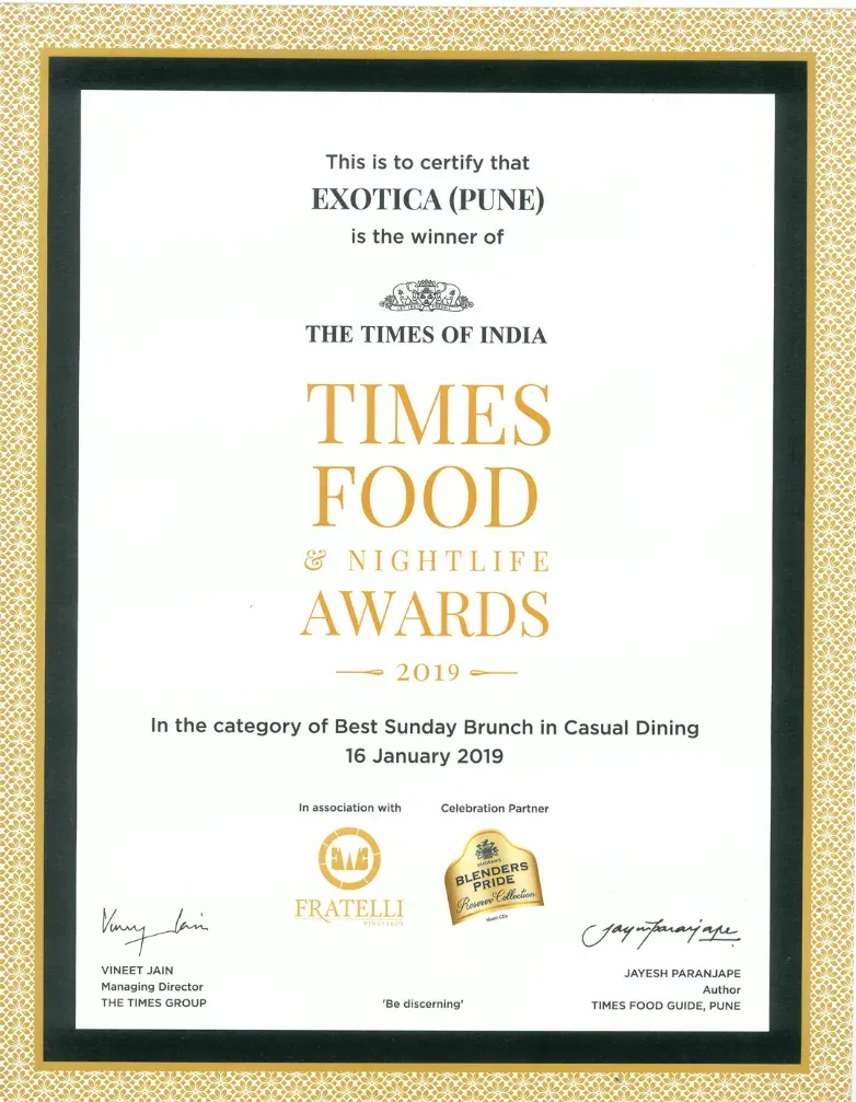 Best Sunday Brunch in Casual Dining 2019 – The Times of India – Times Food & Nightlife Awards