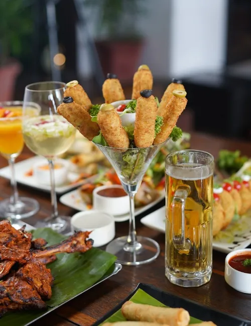 Kebabs and drinks on the Exotica table